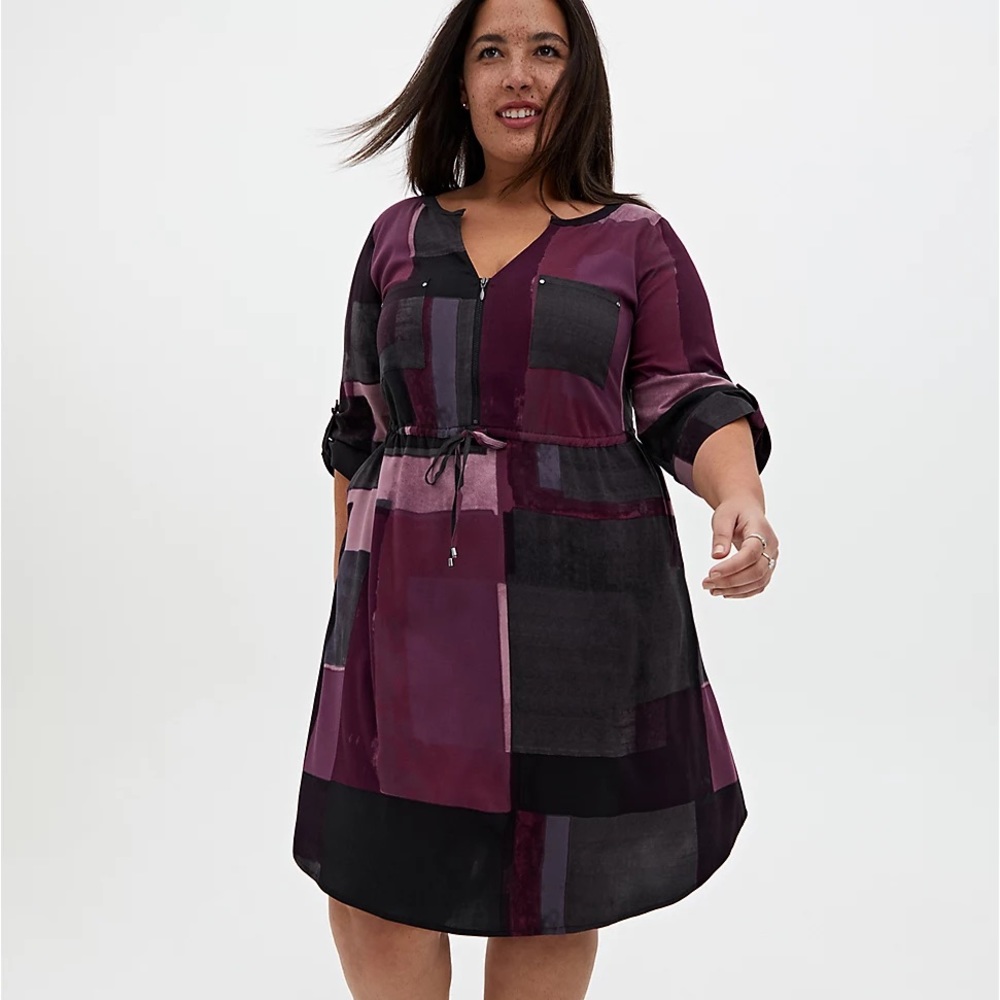 Torrid Purple Geo Block Challis Shirt Dress